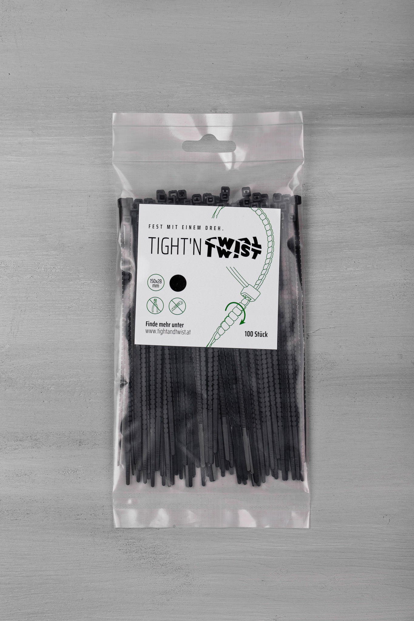 100er-Pack Tight'n Twist Kabelbinder, 150 x 2,8mm, ohne Werkzeug abtrennbar, schwarz