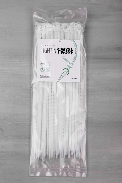 100er-Pack Tight'n Twist Kabelbinder, 300 x 4,6mm, ohne Werkzeug abtrennbar, transparent